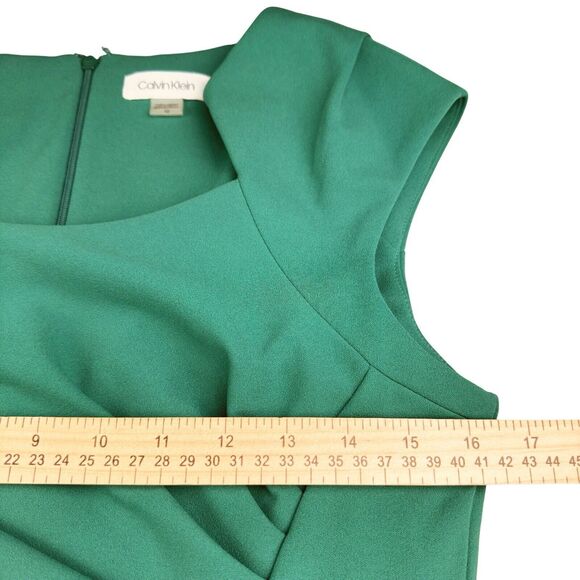 Calvin Klein Dress Womens Sz 10 Green Cap Sleeve Ruched Sheath Fitted Stretch - Picture 3 of 12